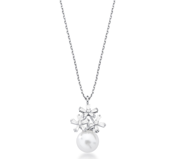 Colar Trio de Flores de Cristal e Pérola Shell